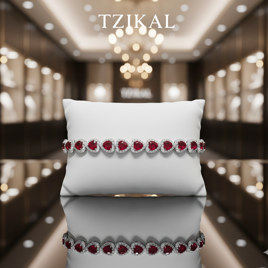 Pulsera de corindón rojo y platino PT950